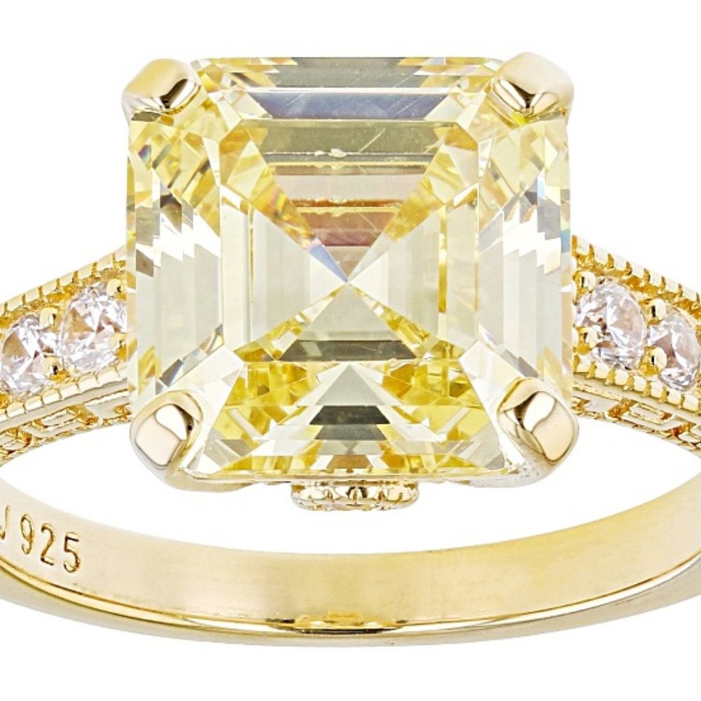 Bella Luce Canary & White CZ 18k Gold Over S. Silver Asscher Cut Ring Sz. 11